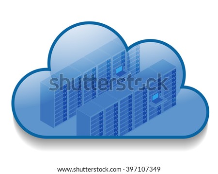 data servers in cloud icon, cloud computing icon, vector illustration