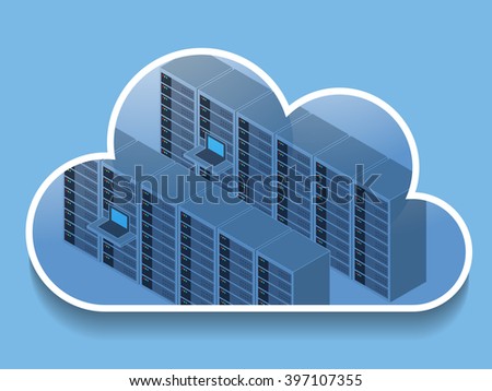 data servers in cloud icon, cloud computing icon, vector illustration