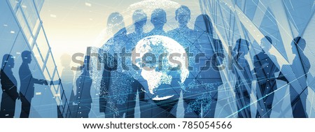 Photo of Global business concept. Silhouette of business people.