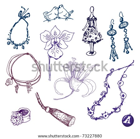 Jewelry Collection Black And White Stock Vector Illustration 73227880 ...