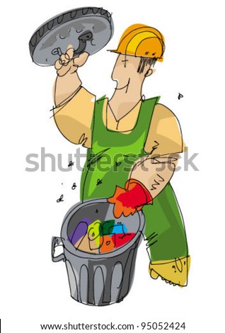 Dustman With Bin - Cartoon Stock Vector Illustration 95052424 ...