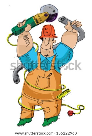 Worker With Grinder Stock Vector Illustration 155222963 : Shutterstock