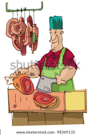 Butcher - Cartoon Stock Vector Illustration 98369135 : Shutterstock