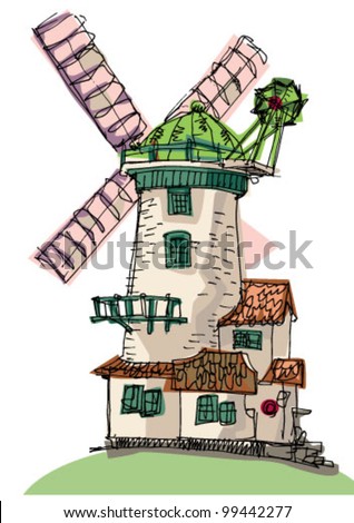 Windmill - Cartoon Stock Vector Illustration 99442277 : Shutterstock