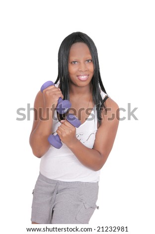 one african american woman working out over white