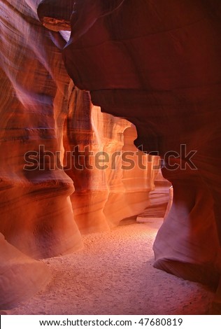 famous Antelope Canyon in Page Arizona with smooth orange walls
