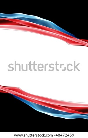 symmetrical page layout with white copyspace surrounded by red and blue smoke trails together on a black background