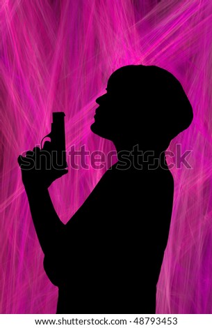 Silhouette Of A Woman Blowing The Smoke Off The Tip Of Her Gun Barrel ...