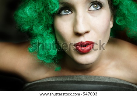 Green Wig Woman-Great for Halloween, St. Patrick\'s Day, or just anything punk.