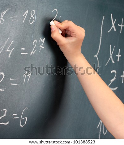 Hand writing on blackboard in class room