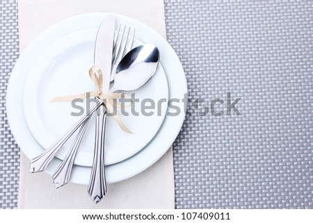 Similar – Image, Stock Photo Served banquet table with elegant decorations and plates with cutlery