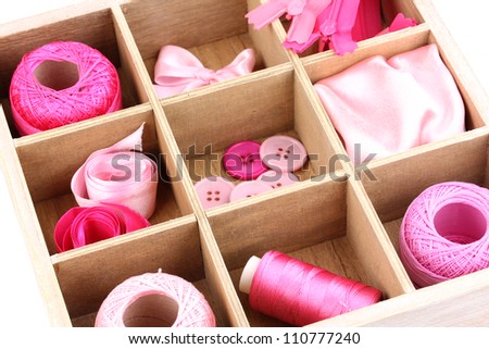 Material for sewing in wooden box closeup