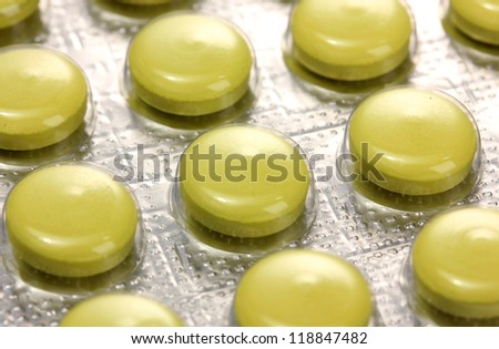 pills packed in blisters, close up