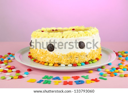 Happy birthday cake, on pink background