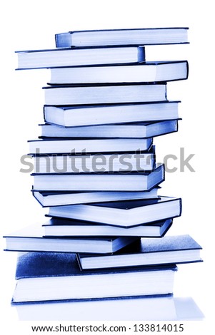 tower of books isolated on white background