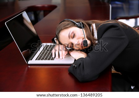 Asleep call center operator at work