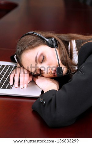 Asleep call center operator at work
