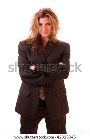 Young woman in office suit isolated on white