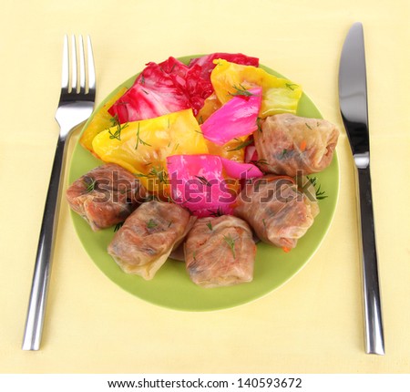 Stuffed cabbage rolls on beige background