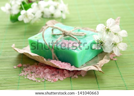 Natural handmade soap on bamboo mat
