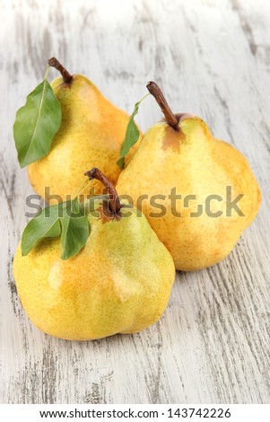 Juicy pears on table close-up