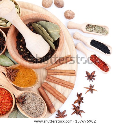 Various spices and herbs isolated on white