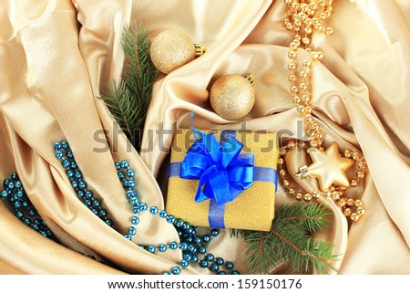 Beautiful bright gift and christmas decor, on silk cloth