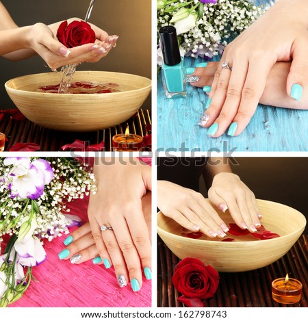 Collage of beautiful woman manicure