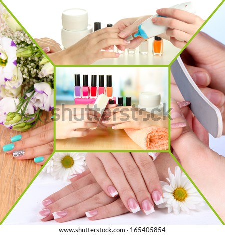 Collage of beautiful woman manicure
