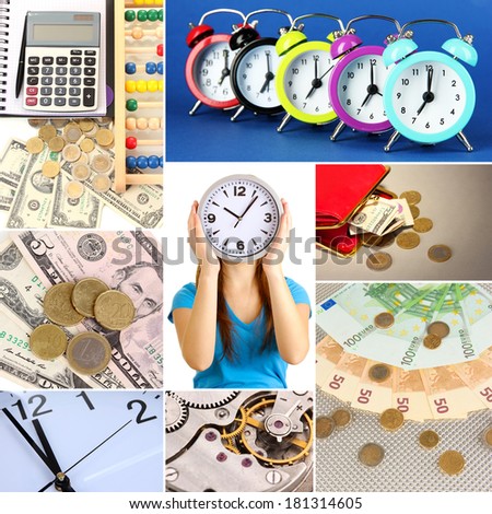Business collage. Concept of time and money
