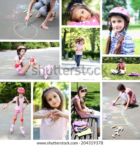 Collage of photo with children playing at park