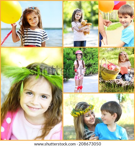 Collage of photo with children playing at park
