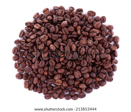 Round shaped coffee beans isolated on white