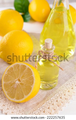 Lemon oil on table close-up