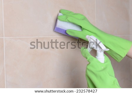 Cleaning tiles close-up