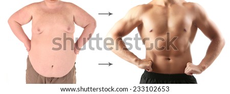 Health and fitness concept. Before and after weight loss by man.