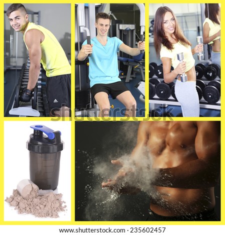 Collage of sportsmen and sport nutrition