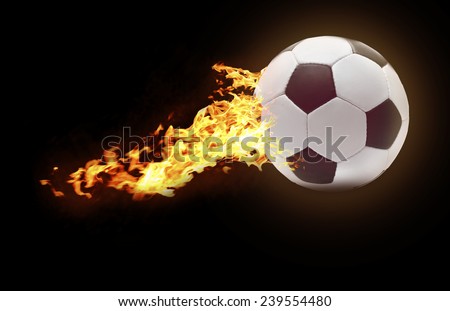 Football ball flying like comet on black background, sports poster