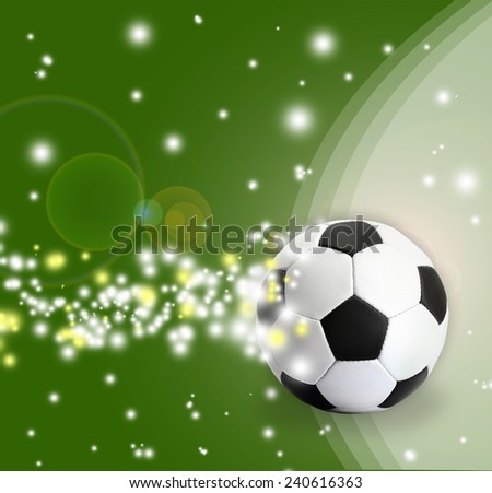 Football ball on bright green background, sports poster