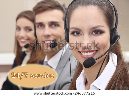 Call center operators at office, Round-the-clock support concept