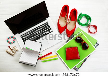 Fashion blogger concept. Still life of fashion creative space