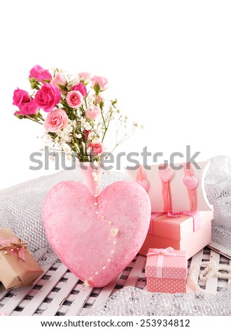 Handmade gift on Valentine Day, on light background