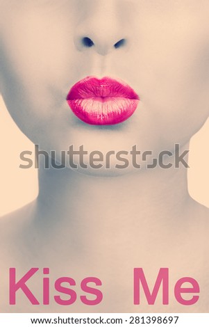 Closeup of a beautiful sexy pink lips giving kiss