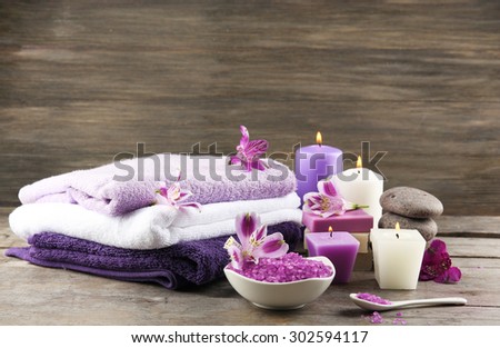 Spa still life with purple flowers