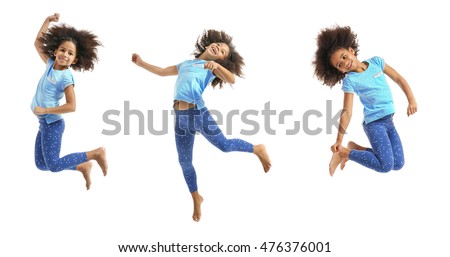Similar – Image, Stock Photo Playful little girl jumping over sea waves on a sand beach at sunset