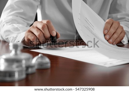 Similar – Image, Stock Photo Wooden stamp for hand printing patterns on fabric with paint. Printed fabric pattern