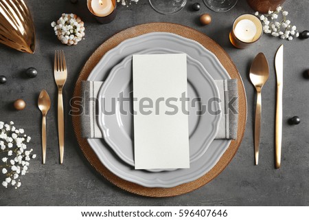 Beautiful table setting on grey background Photo stock © 