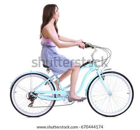 Similar – Image, Stock Photo Positive female cyclist resting on street