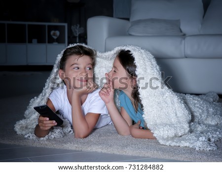 Similar – Image, Stock Photo Brother and sister watching lake