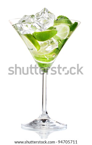 glass of cocktail with lime and mint isolated on white ストックフォト © 
